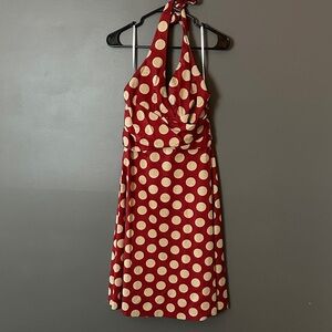 Donna Ricco Red and Cream Backless Polka Dot Dress